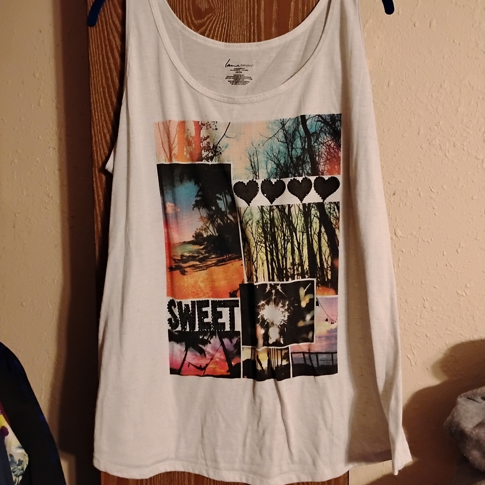 Lane Bryant White Graphic Tank Top